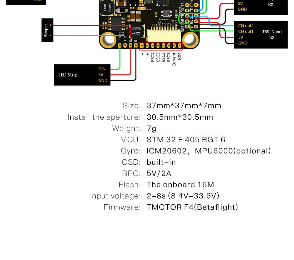 تصویر توضیحات فلایت کنترل T_MOTOR F4