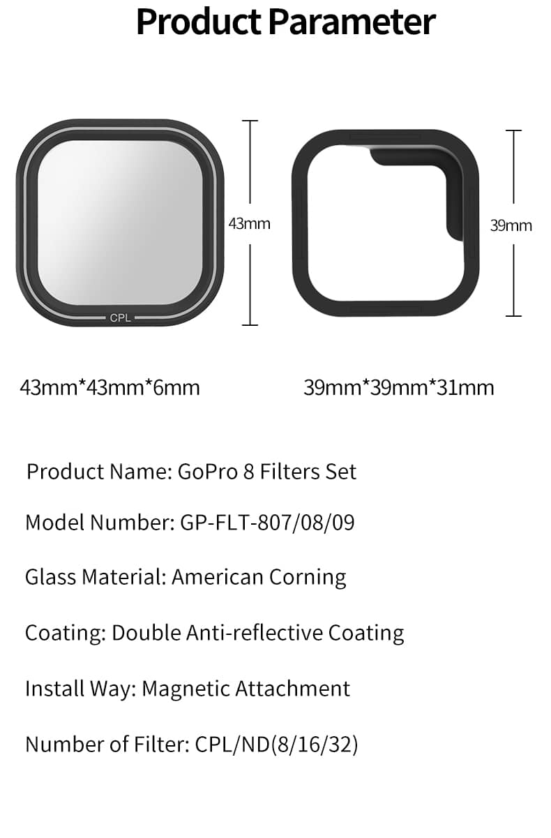 تصویر فیلتر TELESIN ND8/16/32 Magnetic Filter Set Lens Protector ND Filter For GoPro Hero8 Black