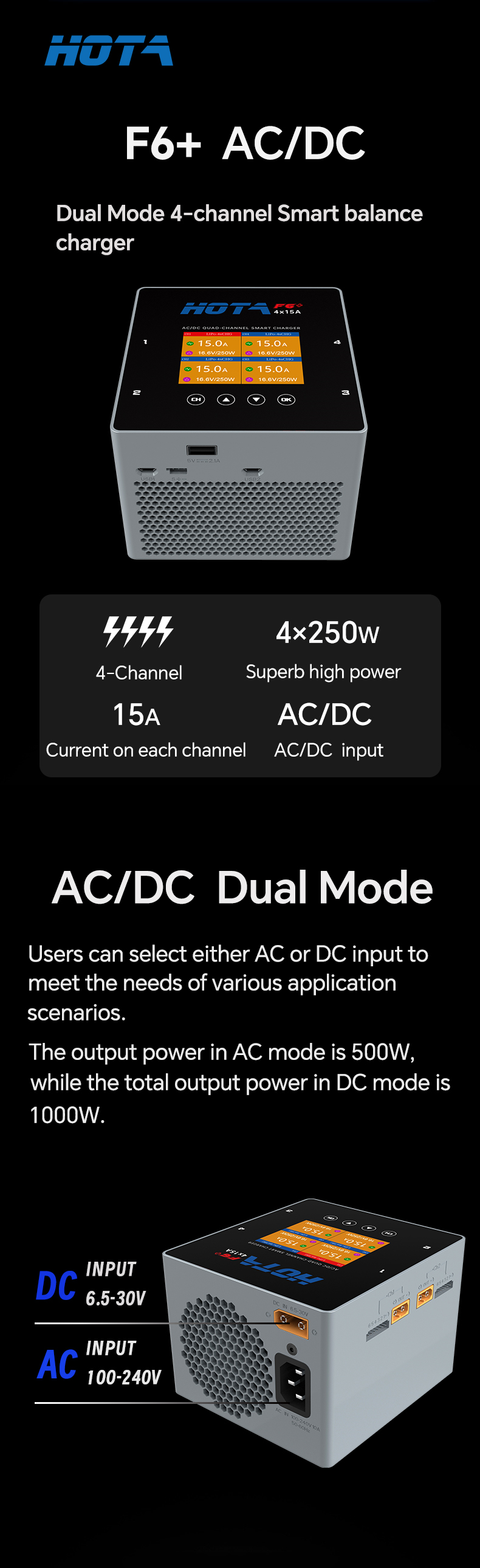 HOTA F6 + ACDC AC500W DC Battery Chargery