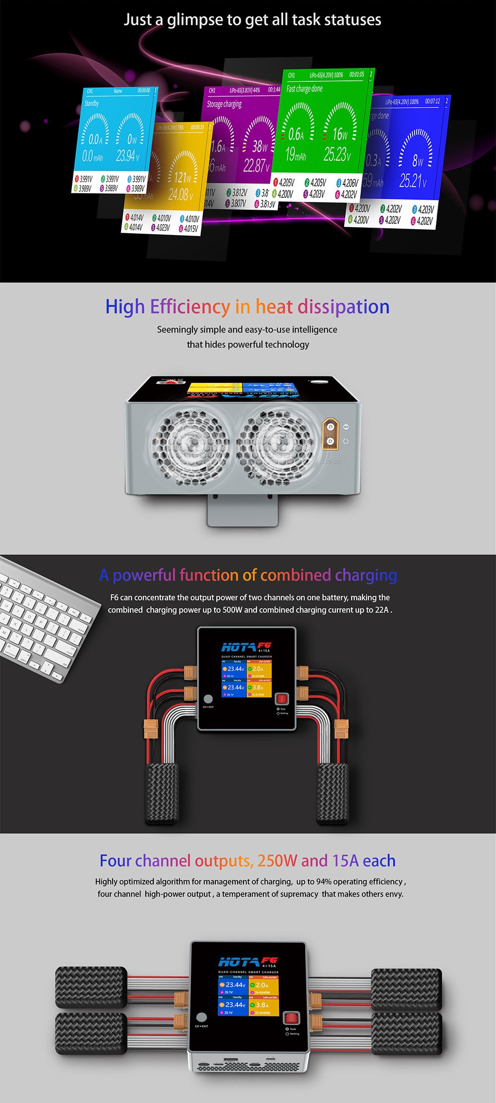 HOTA F6 4 Channel DC 1000W Smart Battery Charger