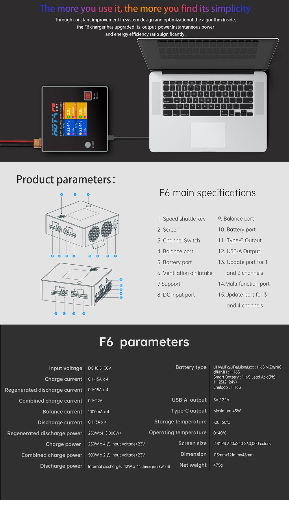 HOTA F6 4 Channel DC 1000W Smart Battery Charger